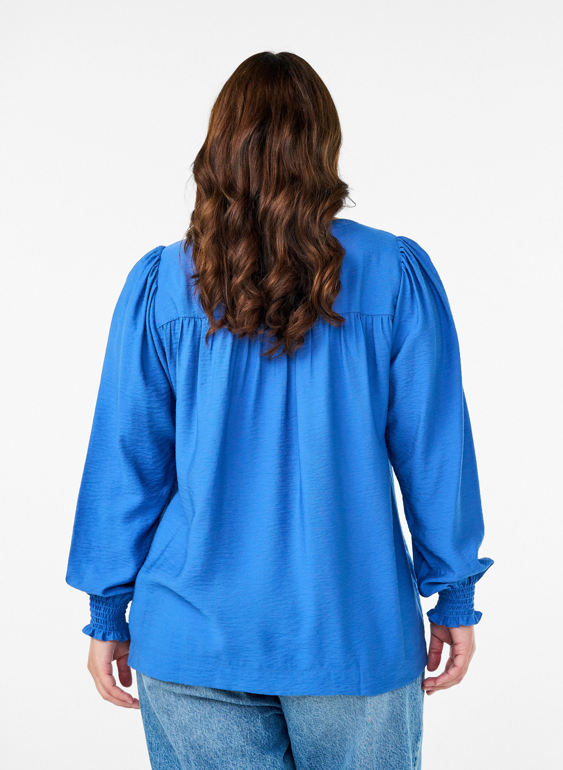ZizziViscose blouse met smock en geplooide details, Blauw, Model image number 2