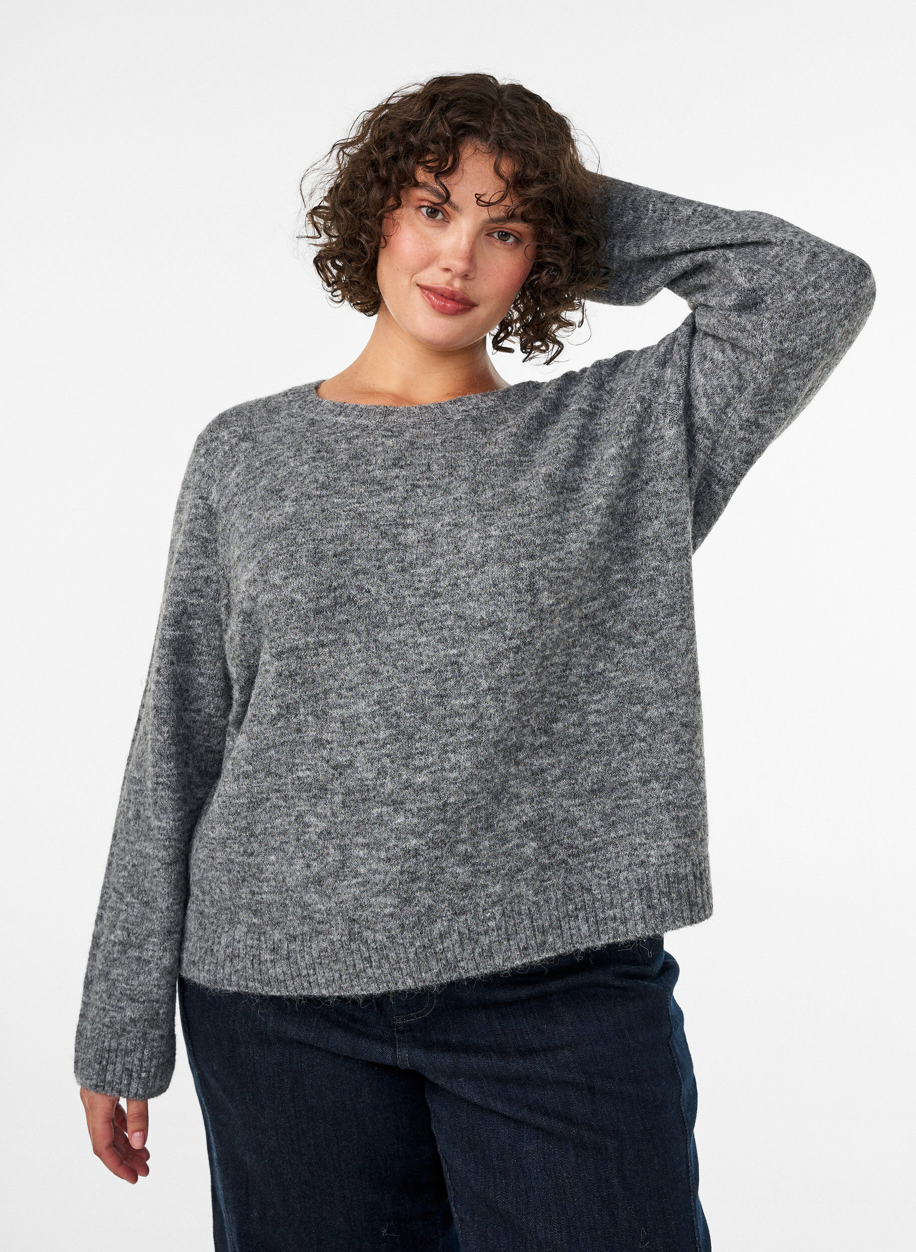 Jumper met ronde hals en losse pasvorm, Grijs, Model