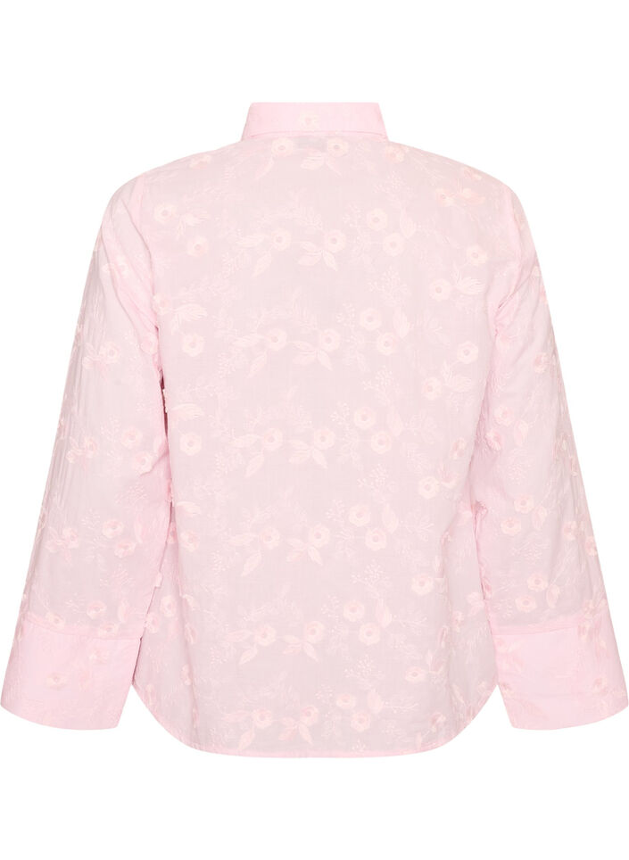 Shirt met bloemenborduursel en wijde mouwen, Roze, Packshot image number 1