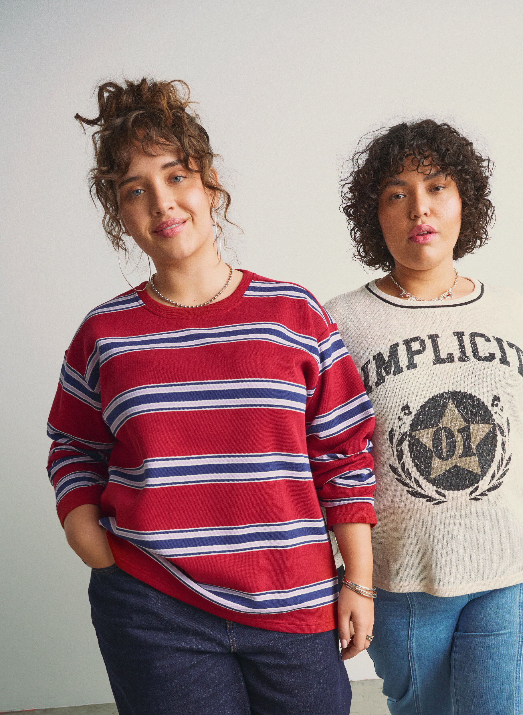 ZizziJersey blouse met brede strepen, Rood, Image image number 0