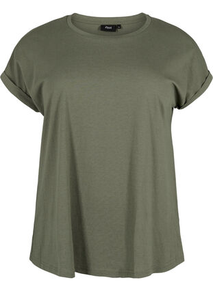 ZizziT-shirt met korte mouwen van katoenmix, Groen, Packshot image number 0