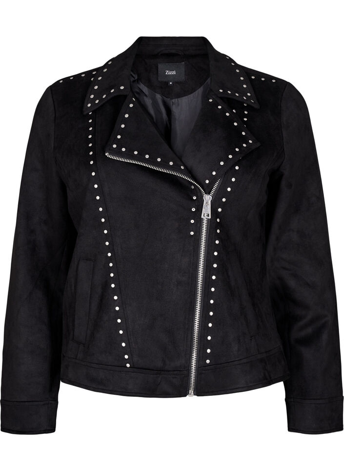 Imitatie suède bikerjack met studs, Black, Packshot