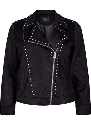 ZizziImitatie suède bikerjack met studs, Black, Packshot image number 0