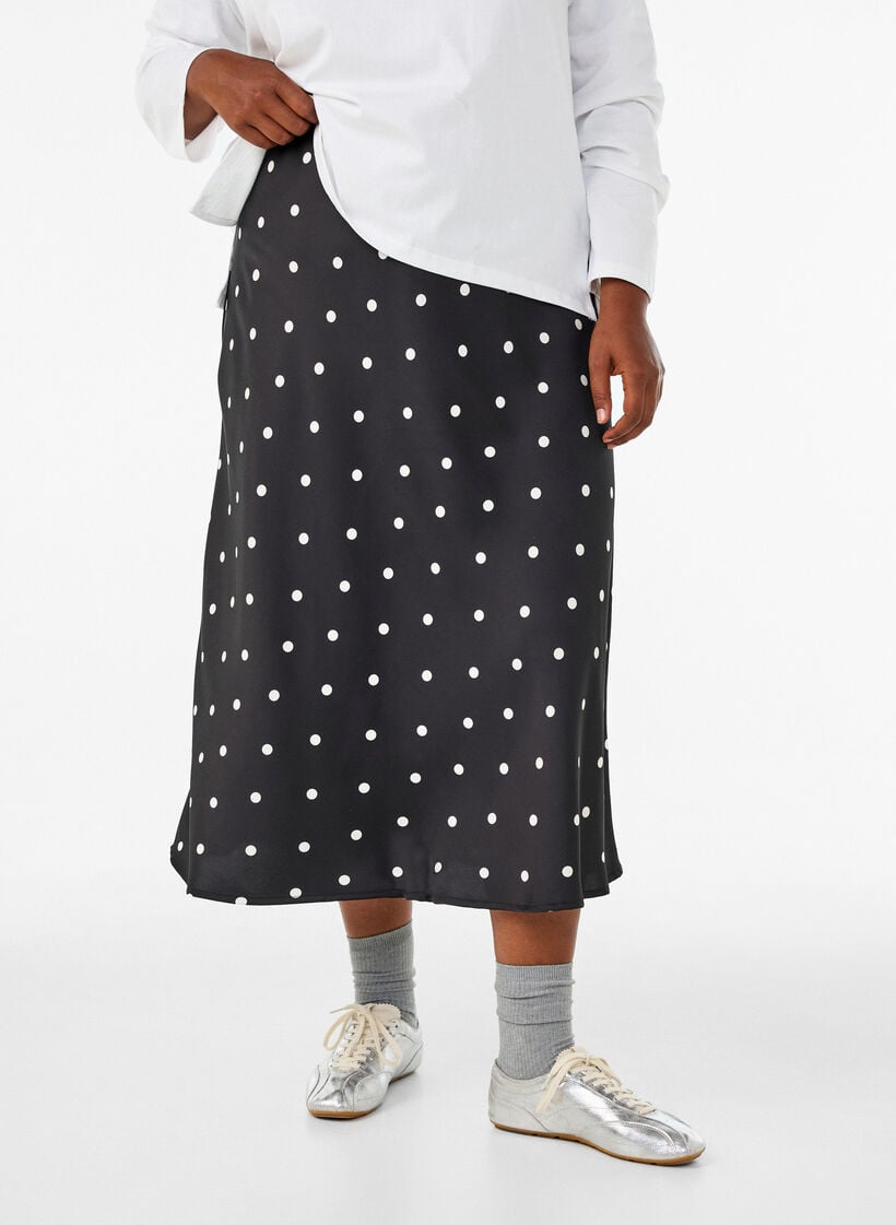 Satijnen midi rok, Zwart, Model image number 2