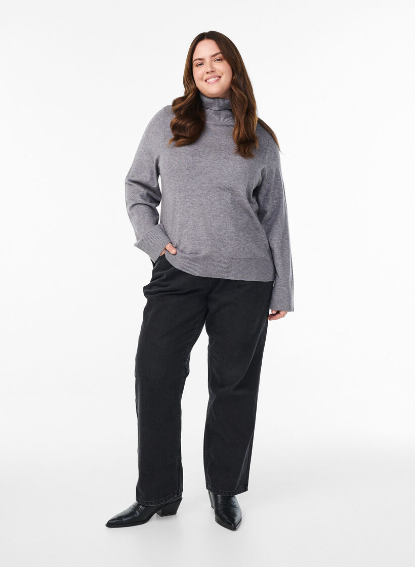 Gebreide blouse met col en knopen aan de zijkant, Grijs, Model image number 1