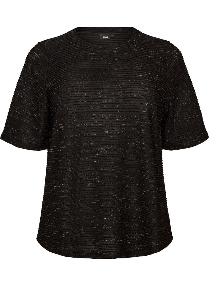 Blouse met structuur en glitter, Zwart, Packshot image number 0