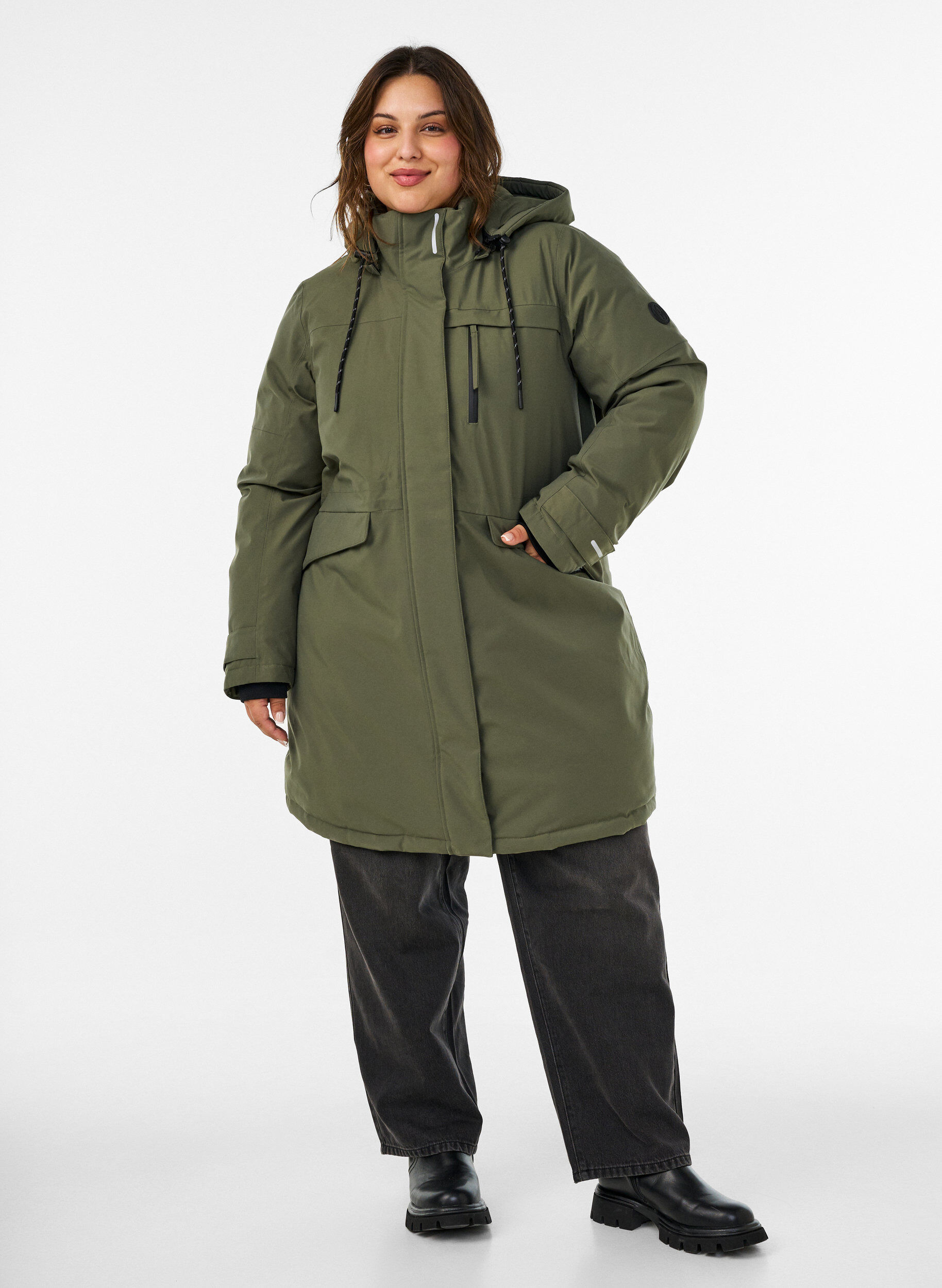 ZizziWaterafstotende parka met capuchon en functionele details, Groen, Model image number 1