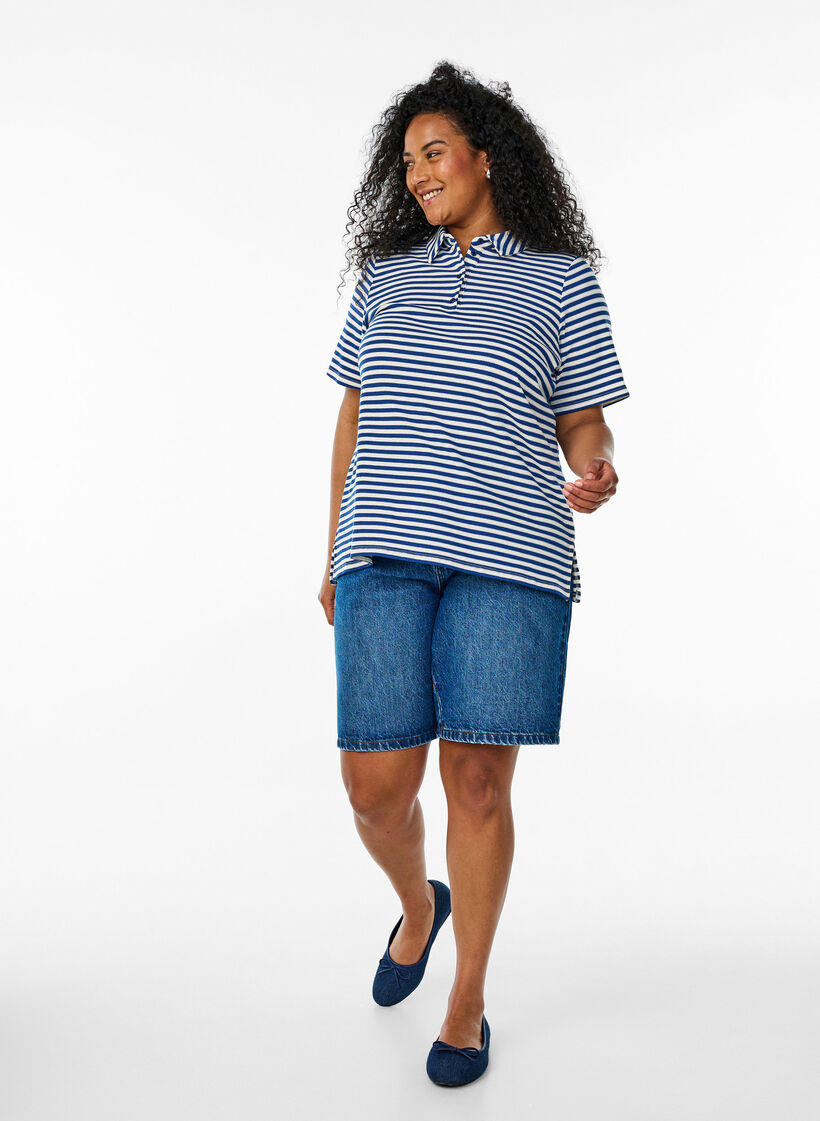 Gestreept poloshirt met korte mouwen, Blue Stripe, Model