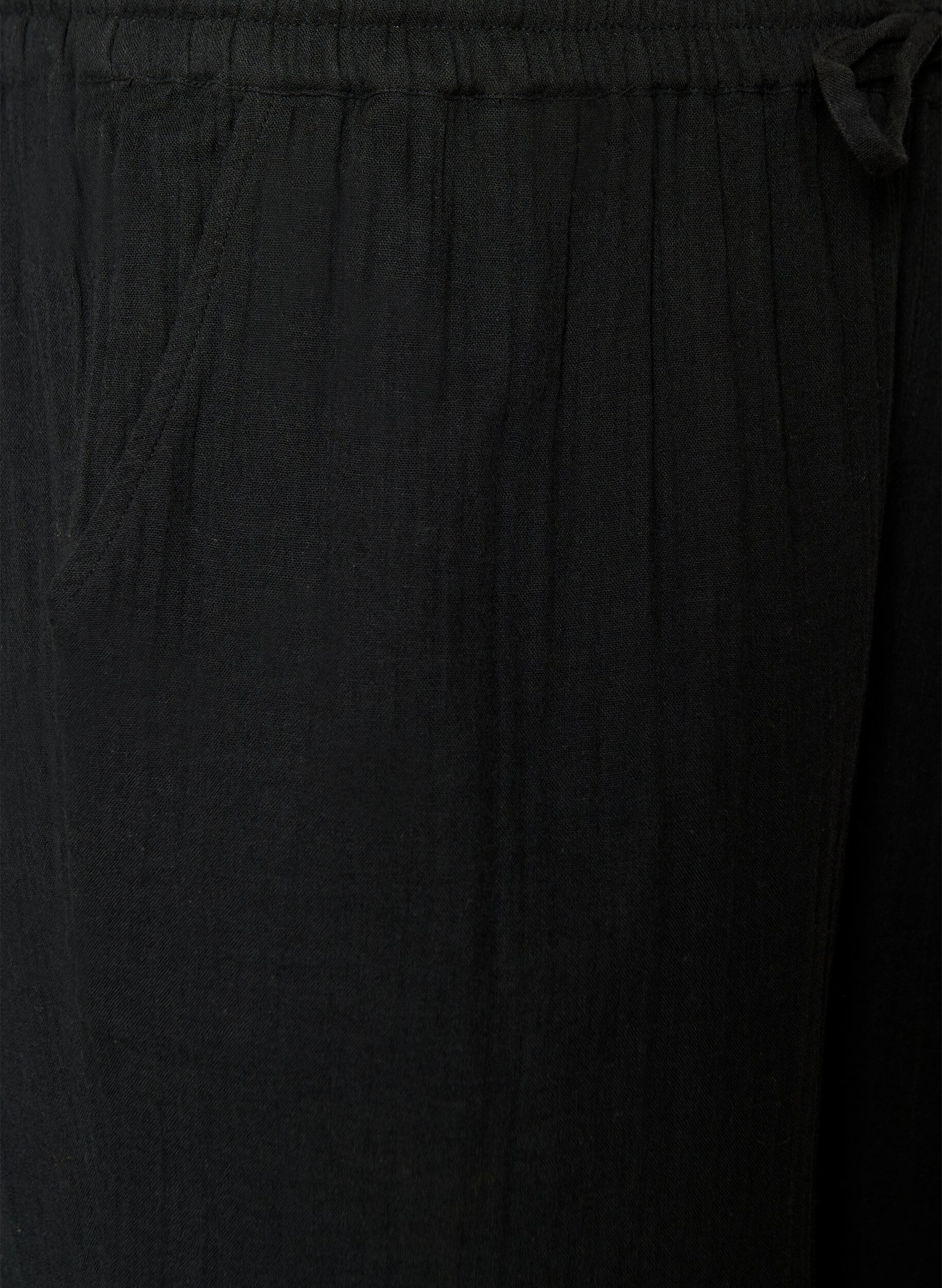 Zizzi Short ample en mousseline de coton taille haute, Noir, Packshot image number 2