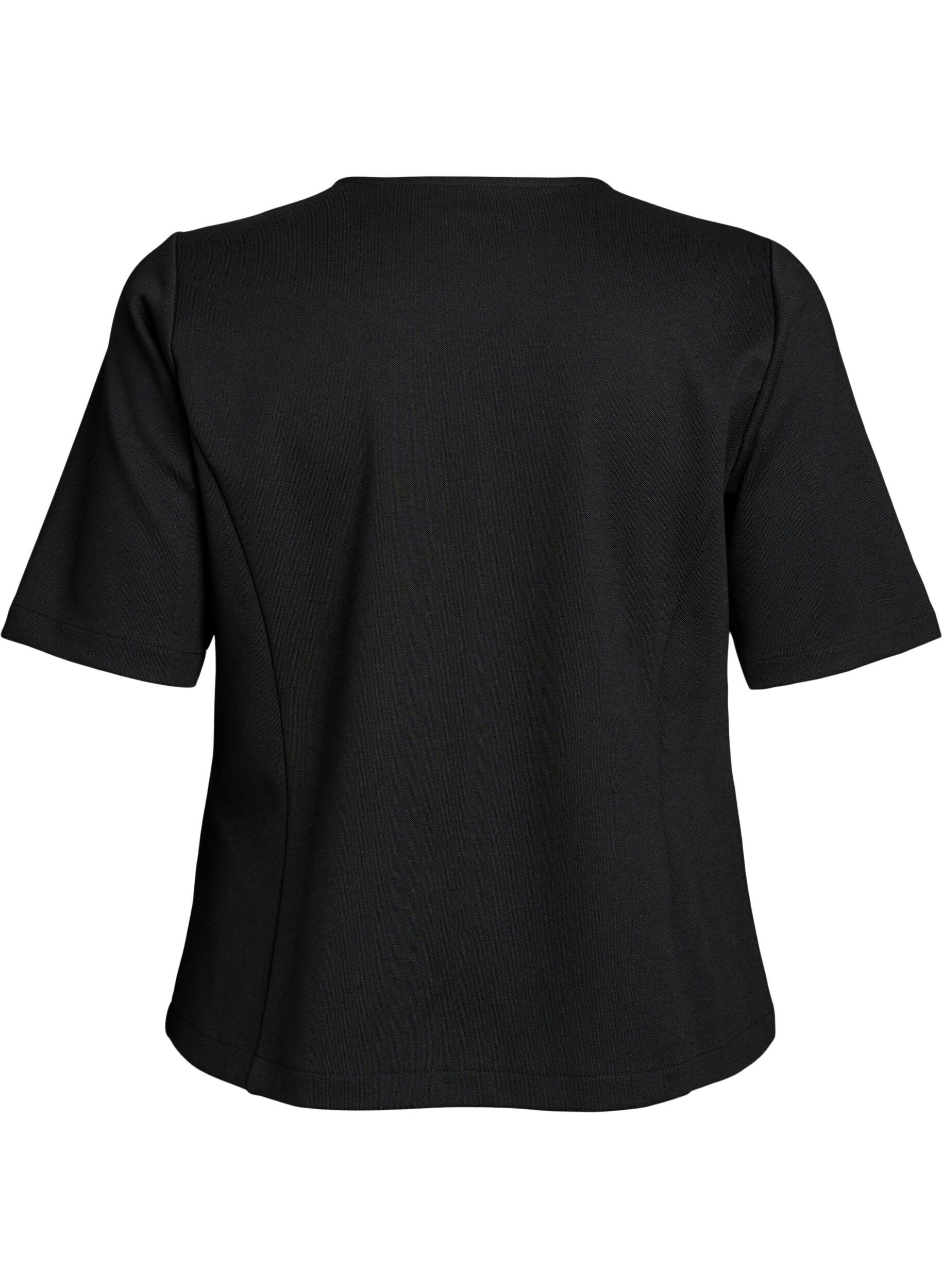 ZizziBlouse met asymmetrisch wikkeleffect en korte mouwen, Zwart, Packshot image number 1