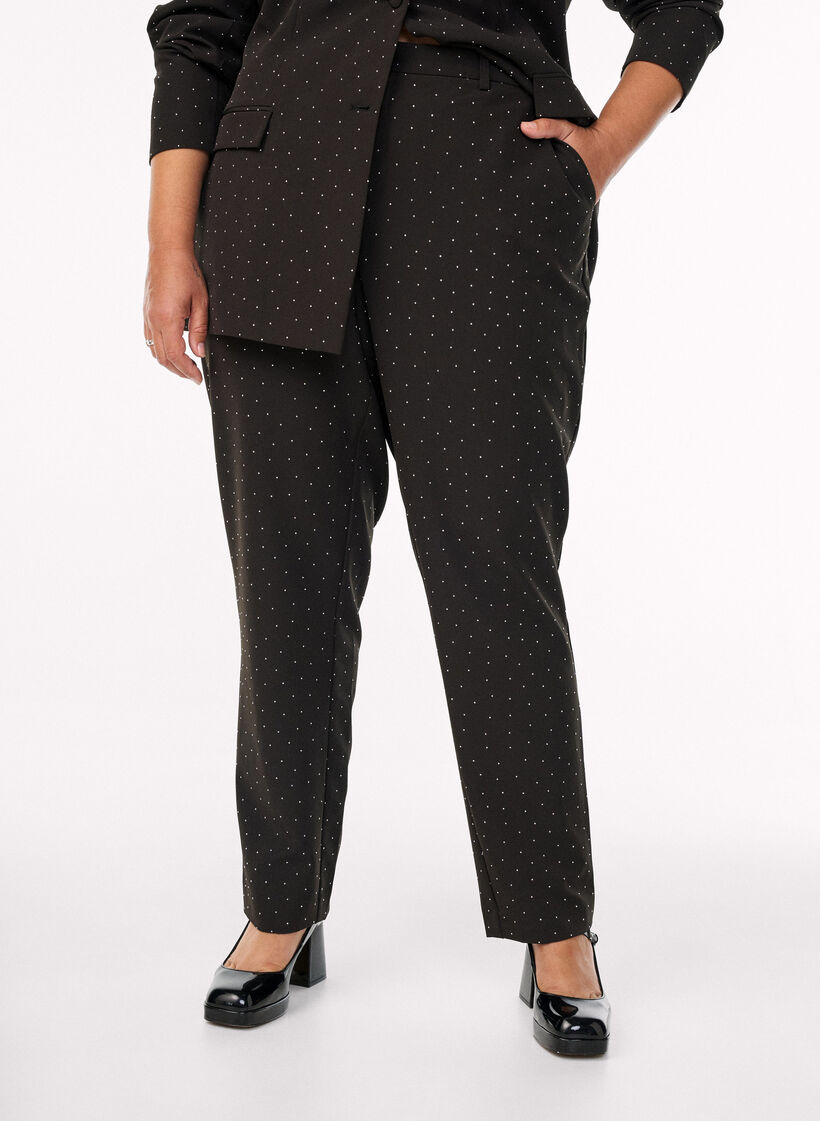 Broek met rhinestones en een hoge taille, Zwart Broek met rhinestones en een hoge taille, Zwart, Model
