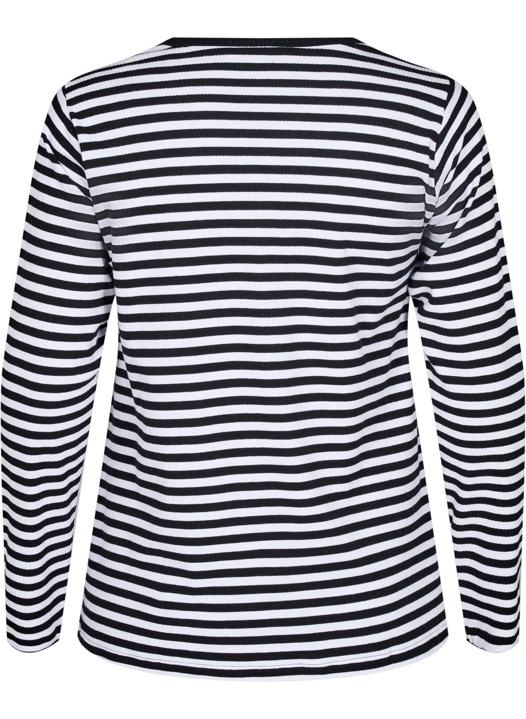 ZizziGestreepte blouse met lange mouwen, Zwart, Packshot image number 1