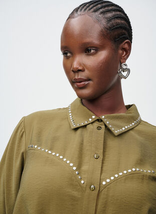 ZizziShirt met studs, Dark Olive, Image image number 0