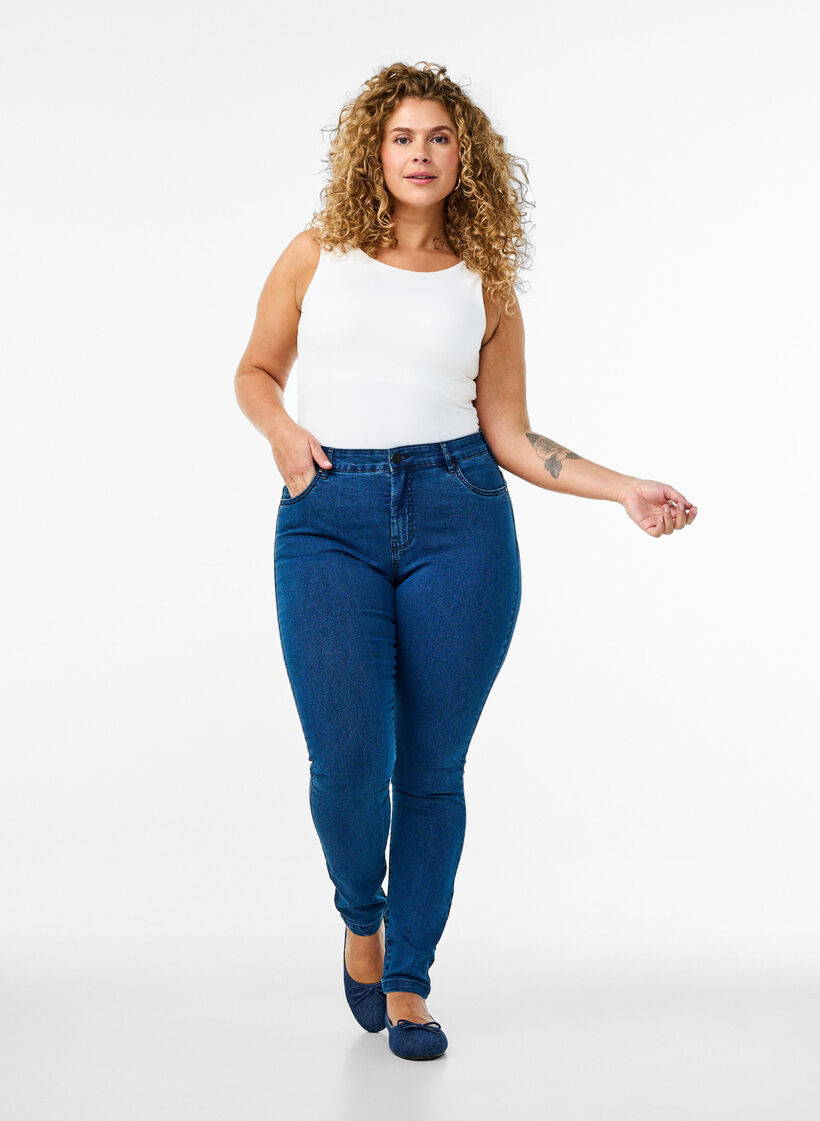 super slim fit Amy jeans met hoge taille, Blauw, Model image number 0