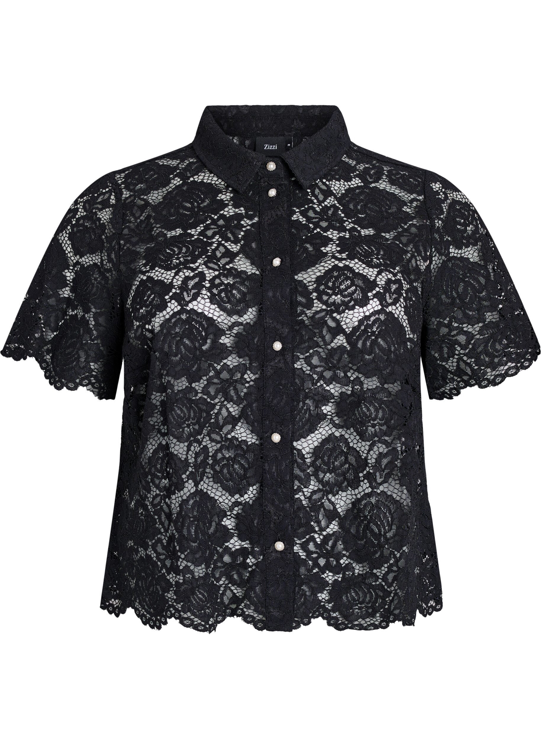 Kanten shirt blouse met parelknopen