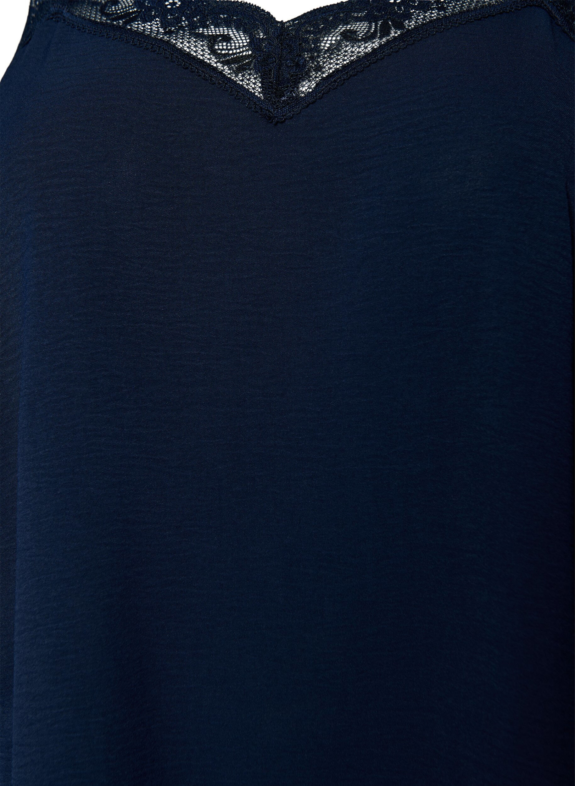 ZizziCami top met V-hals en kanten rand, Blauw, Packshot image number 2