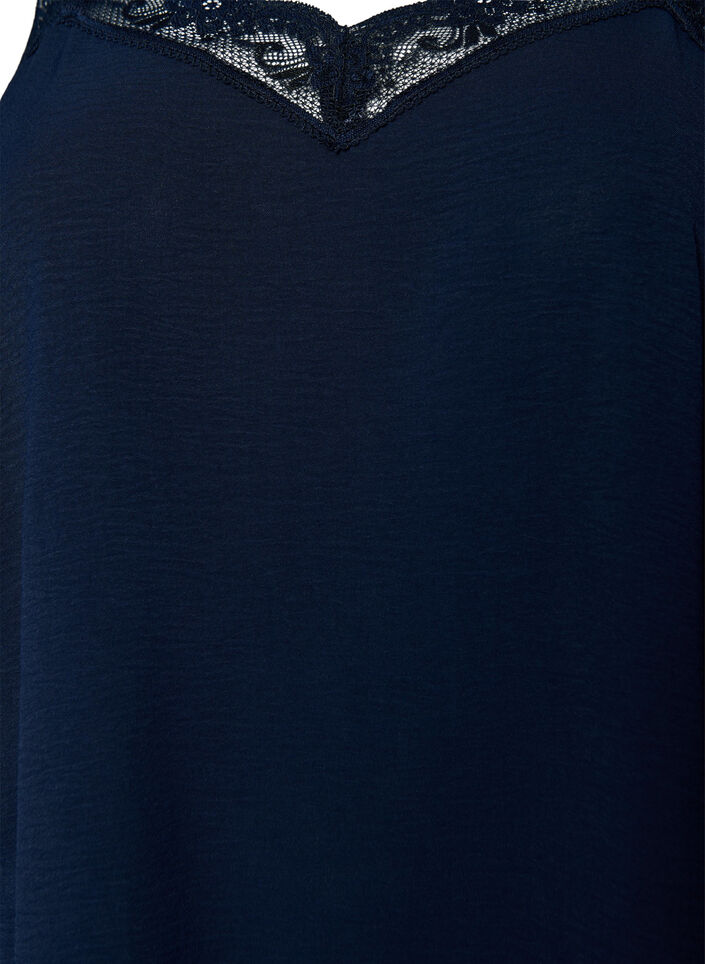 Cami top met V-hals en kanten rand, Blauw, Packshot image number 2