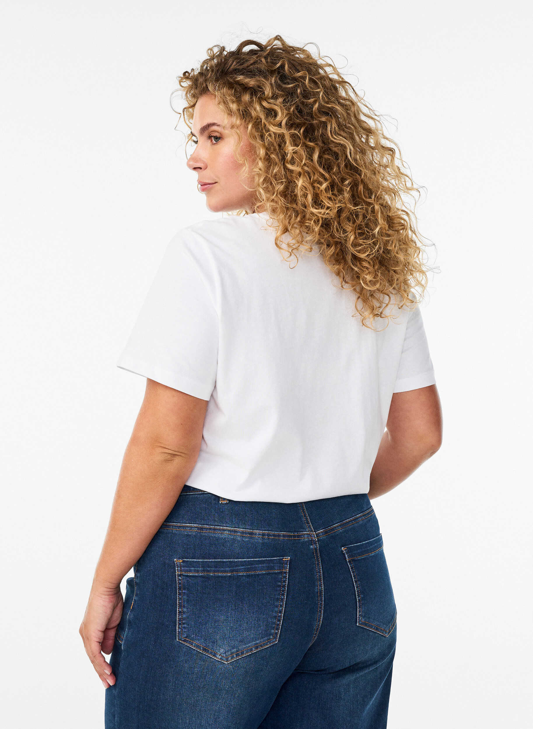 Zizzi T-shirt en coton bio avec imprim&eacute; agrumes, Blanc, Model image number 2