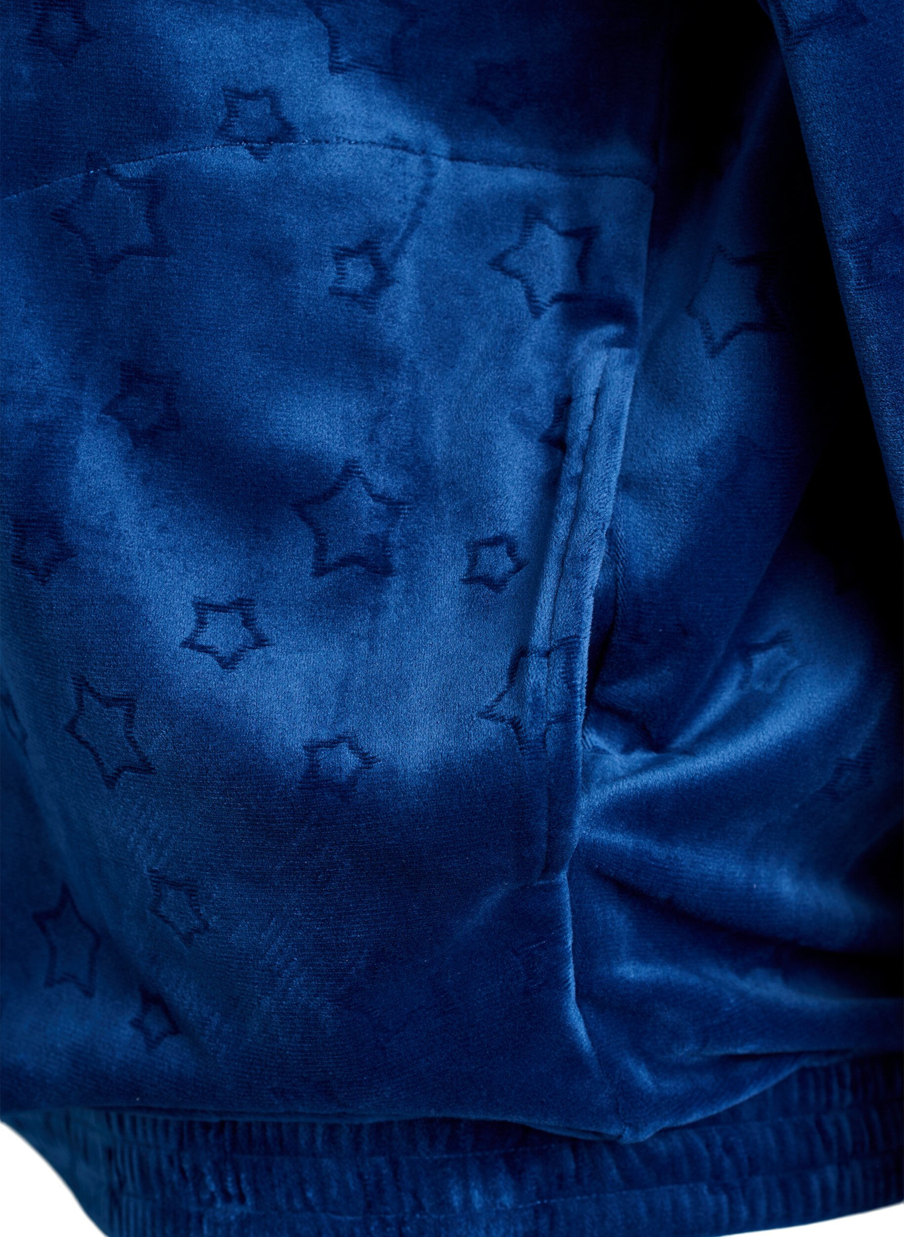 ZizziVelours vest met capuchon en zakken, Blauw, Packshot image number 3