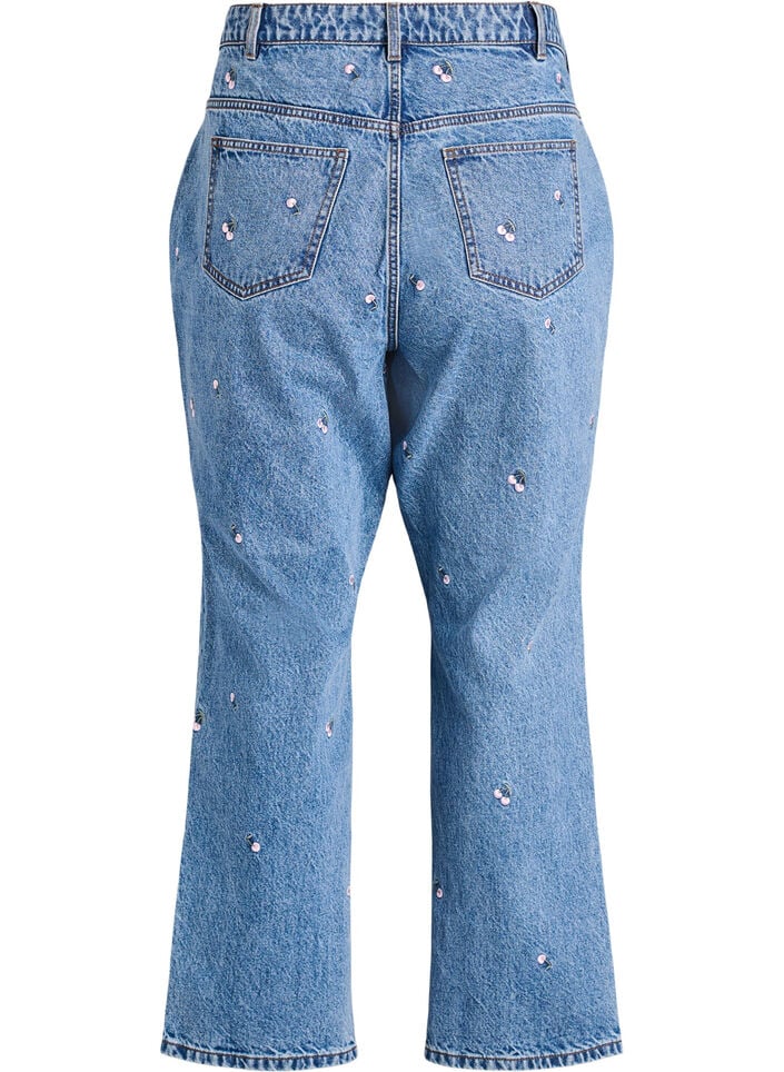 High waist Gemma jeans met geborduurde details, Blauw, Packshot