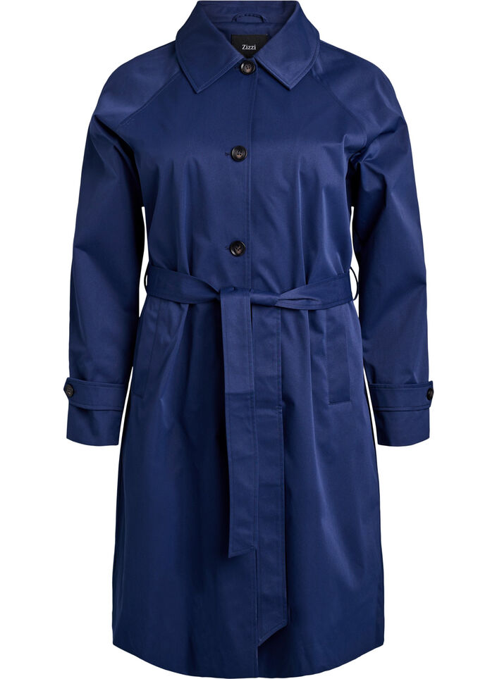 Trenchcoat met riem en splits, Blauw, Packshot image number 0
