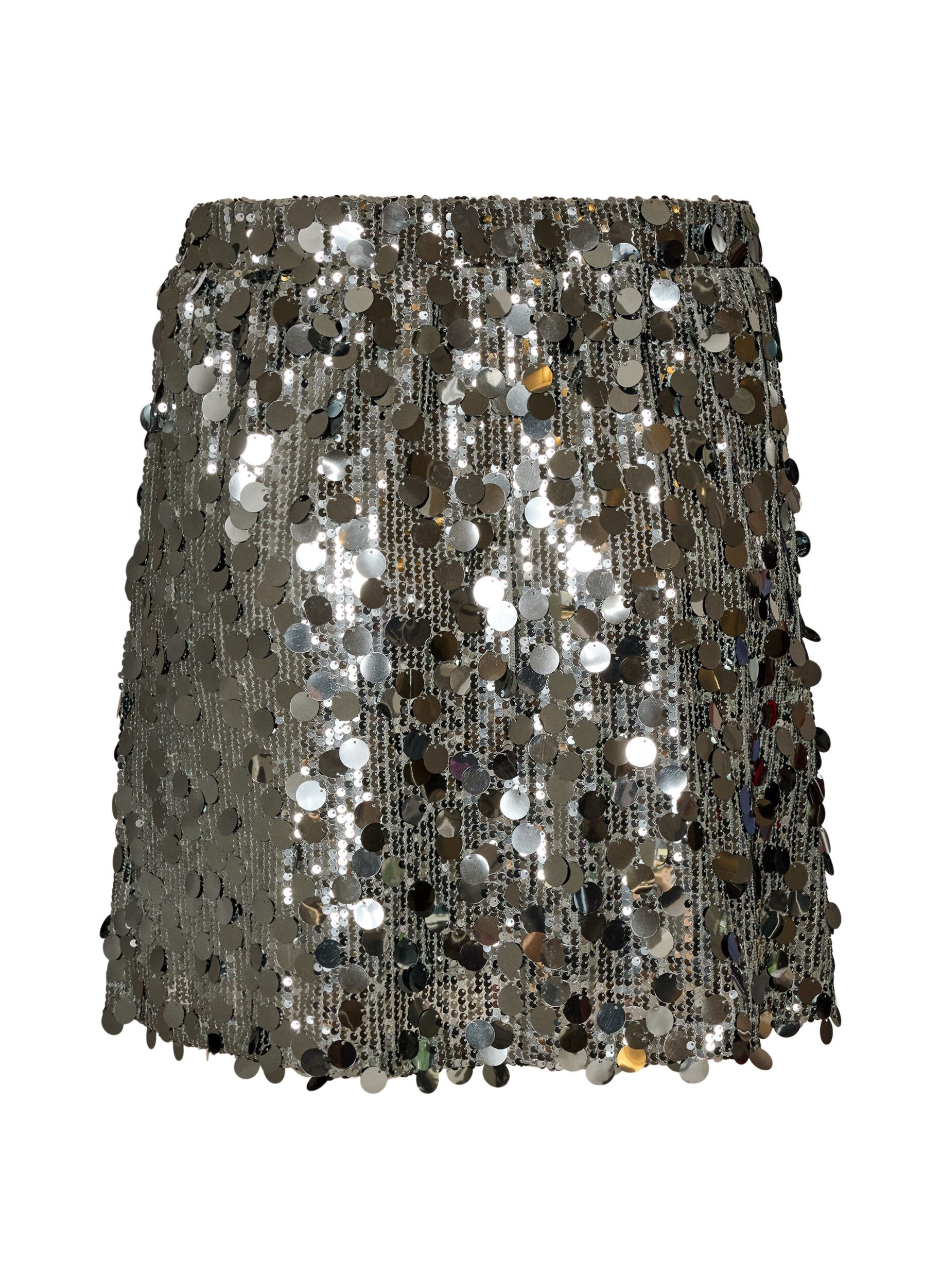 ZizziKorte paillettenrok met elastische tailleband, Grijs, Packshot image number 1