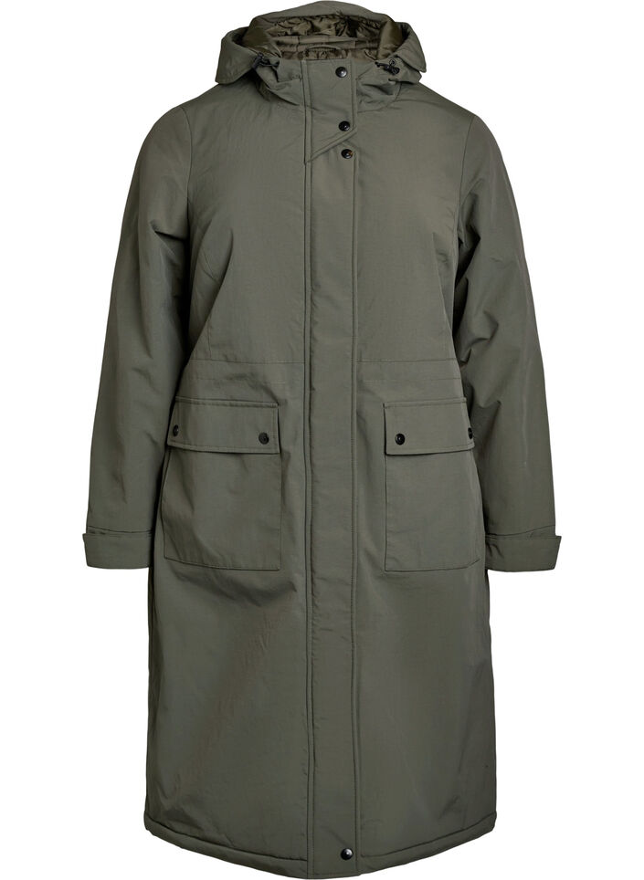 Parka met capuchon en verstelbare taille, Groen, Packshot image number 0