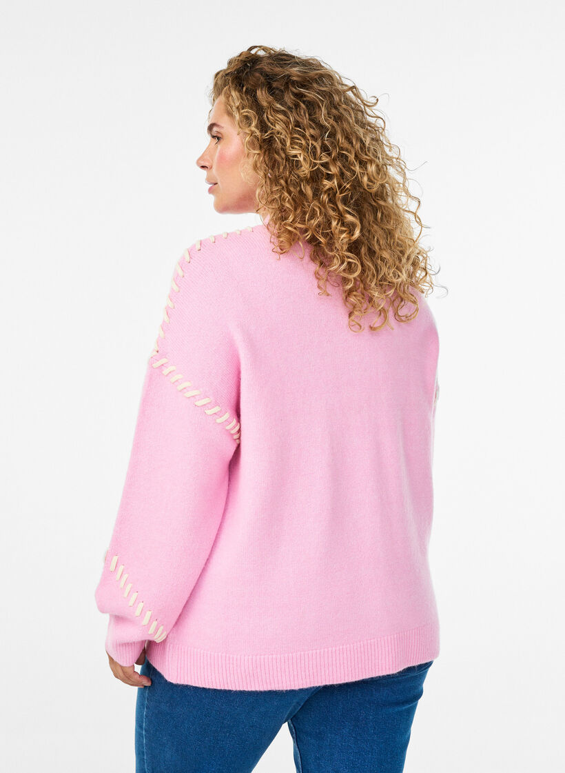 Jumper met decoratieve stiksels, Roze, Model image number 2