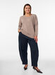 Gebreide blouse met strassteentjes en studs, Beige, Model image number 1