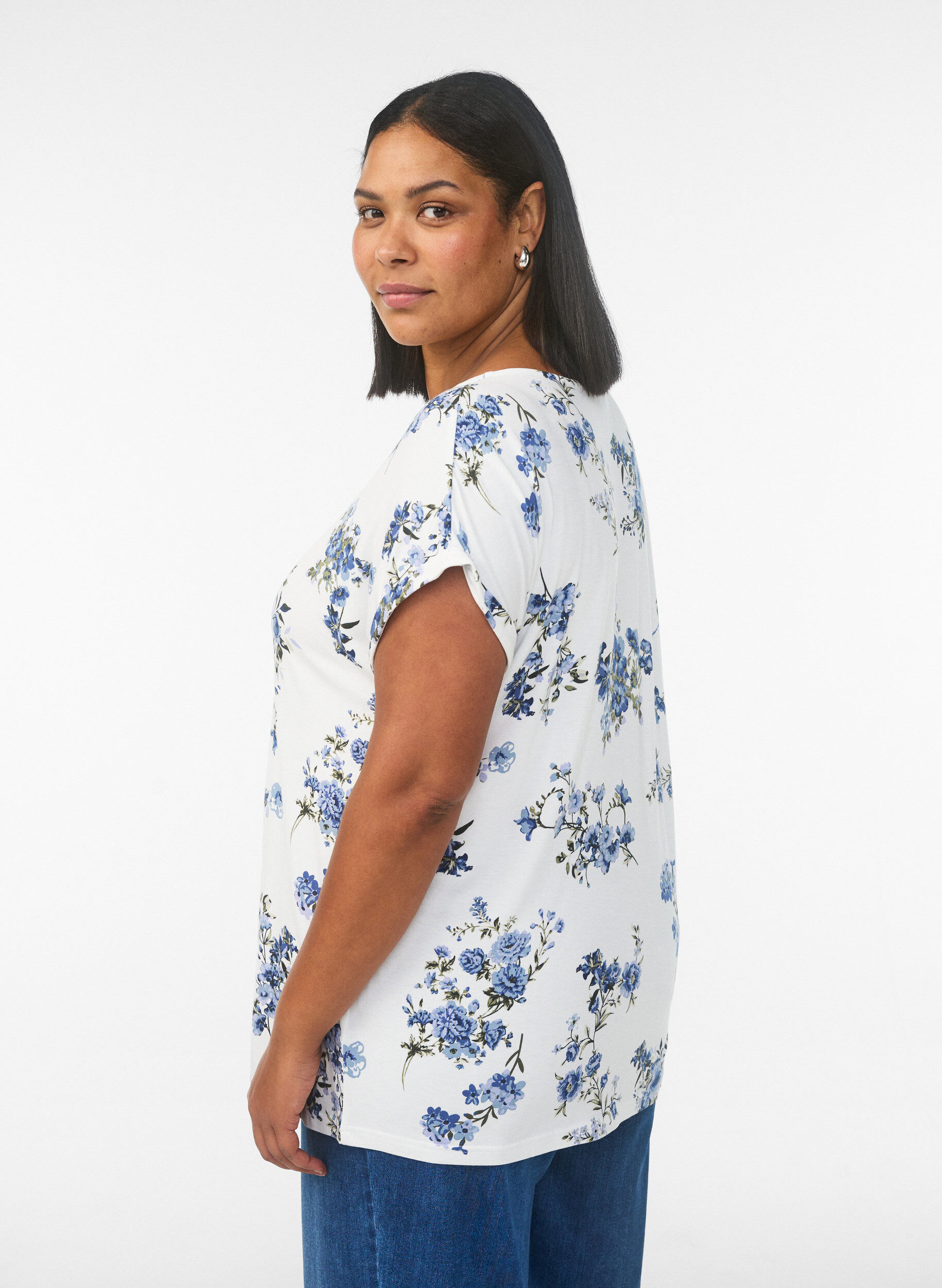 ZizziT-shirt met bloemenprint, Vanille, Model image number 2