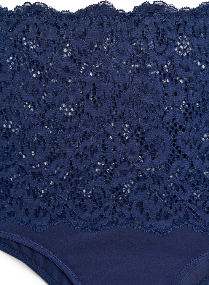 High-waist hipster slip met kanten details, Medieval Blue, Packshot image number 2