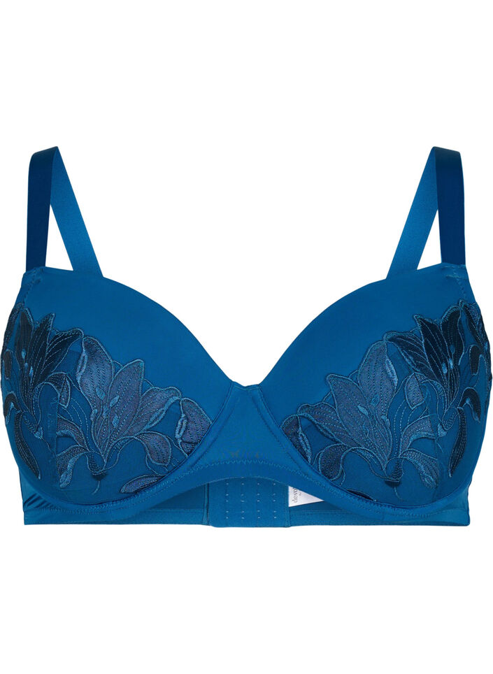 Gevulde beugelbeha met kant, Blauw, Packshot image number 0