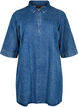 Korte denimjurk met ritssluiting en 3/4 mouwen, Blauw, Packshot image number 0