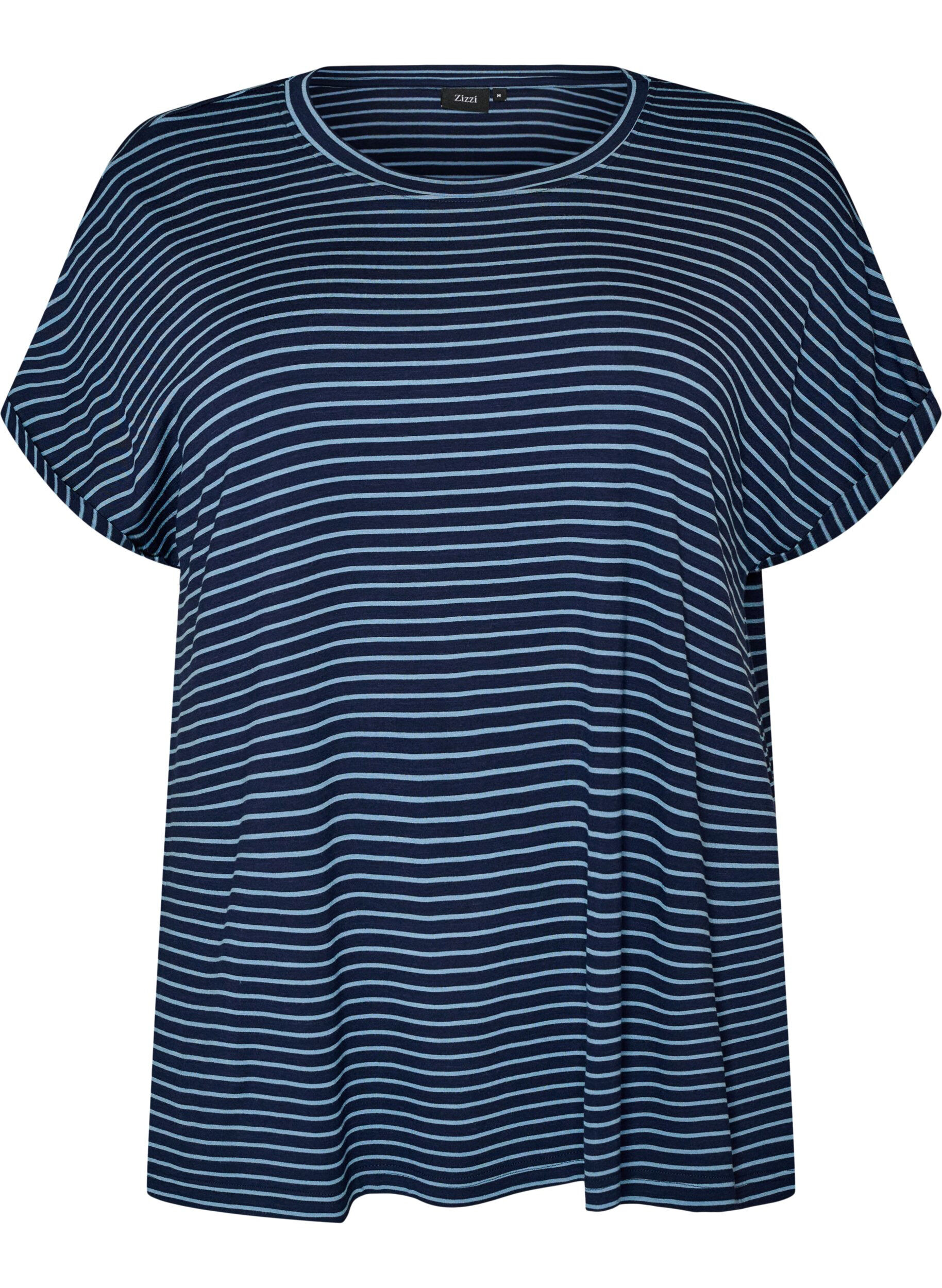 Gestreept T-shirt in viscose met een ronde hals