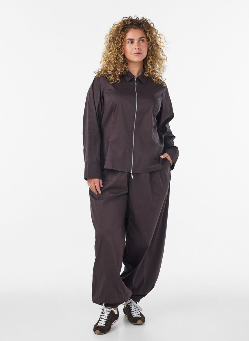 Kort overhemd met tweewegrits, Bruin, Model image number 1