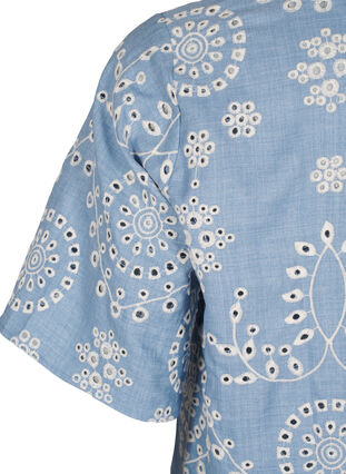 ZizziKorte jurk met een decoratief opengewerkt patroon, Faded Denim w. White, Packshot image number 3