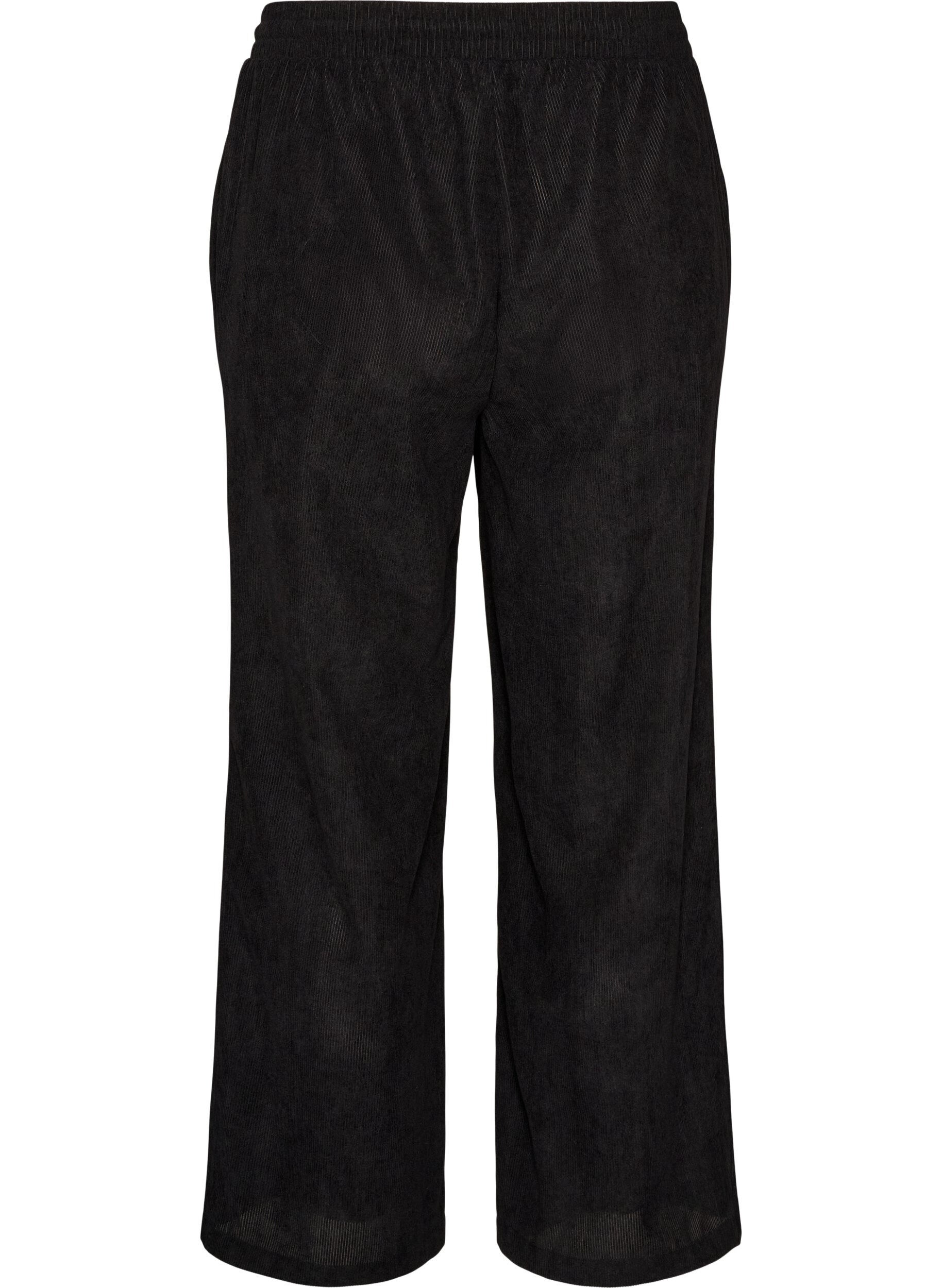 ZizziCorduroy broek met wijde pijpen en een hoge taille, Zwart, Packshot image number 1