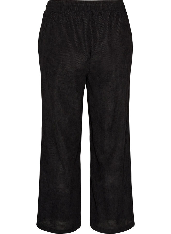 Corduroy broek met wijde pijpen en een hoge taille, Zwart, Packshot image number 1