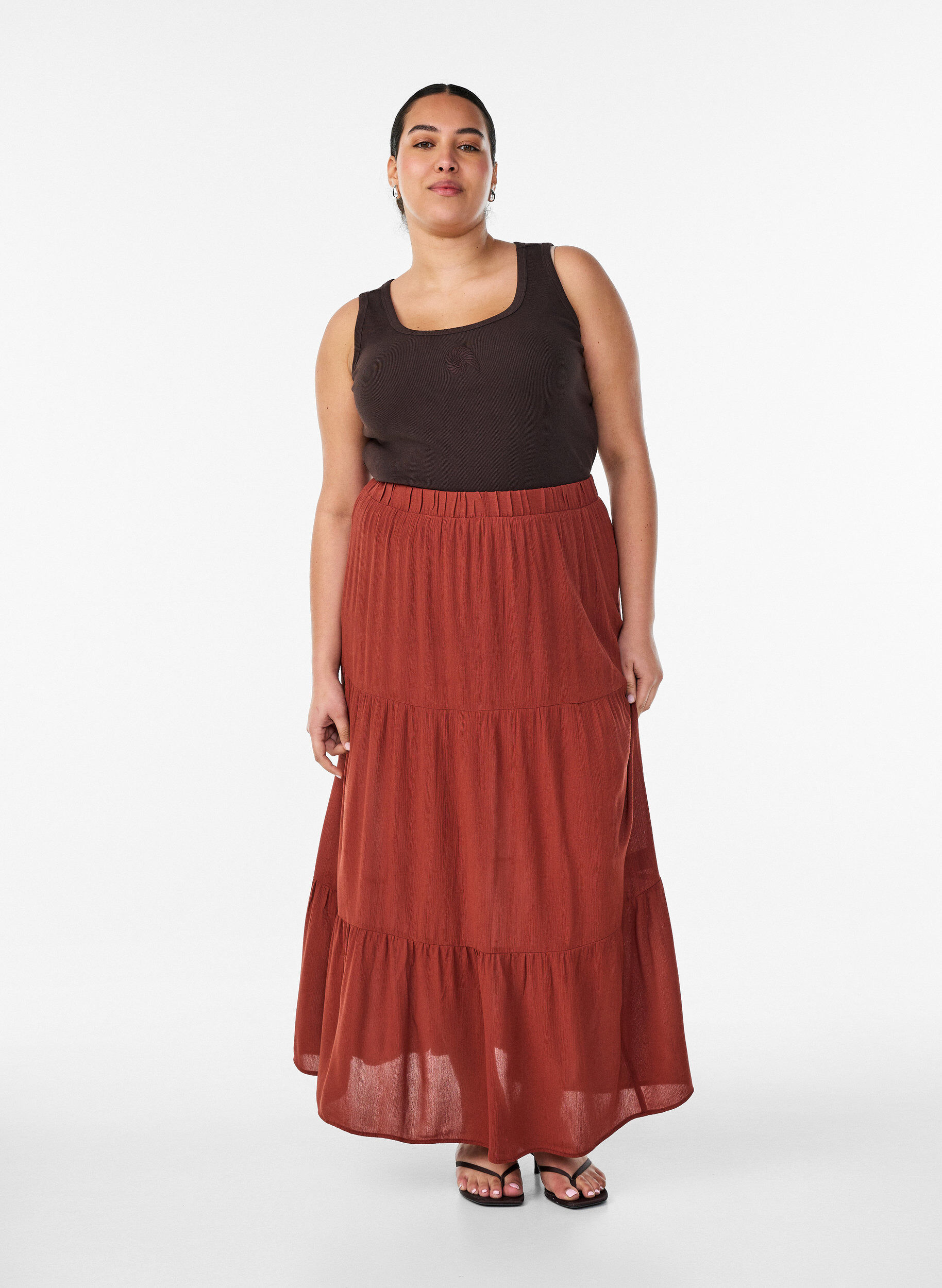 Lange rok met elastiek in de taille, Rood, Model