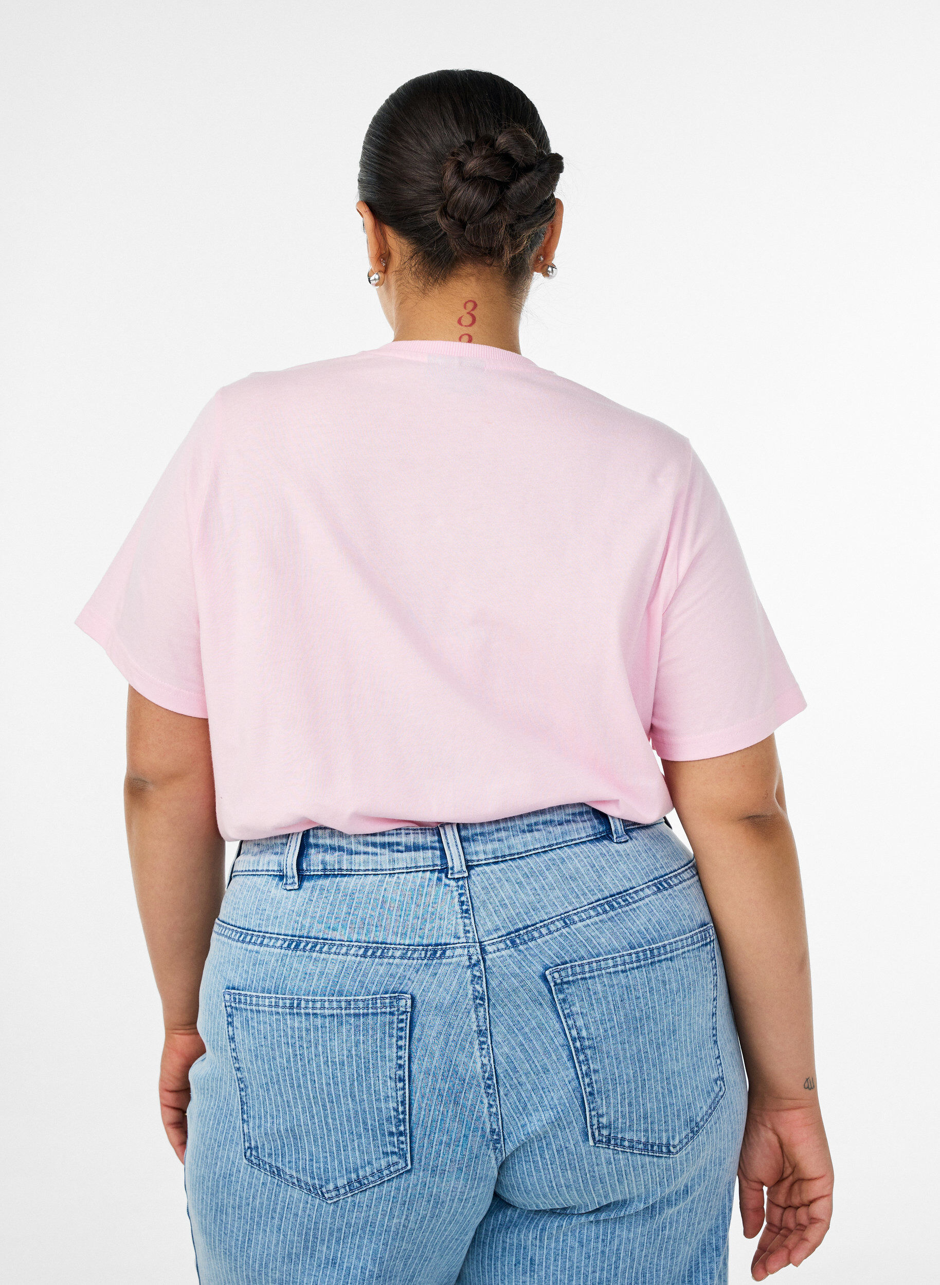 ZizziOrganisch katoenen T-shirt met print aan de voorkant, Roze, Model image number 2