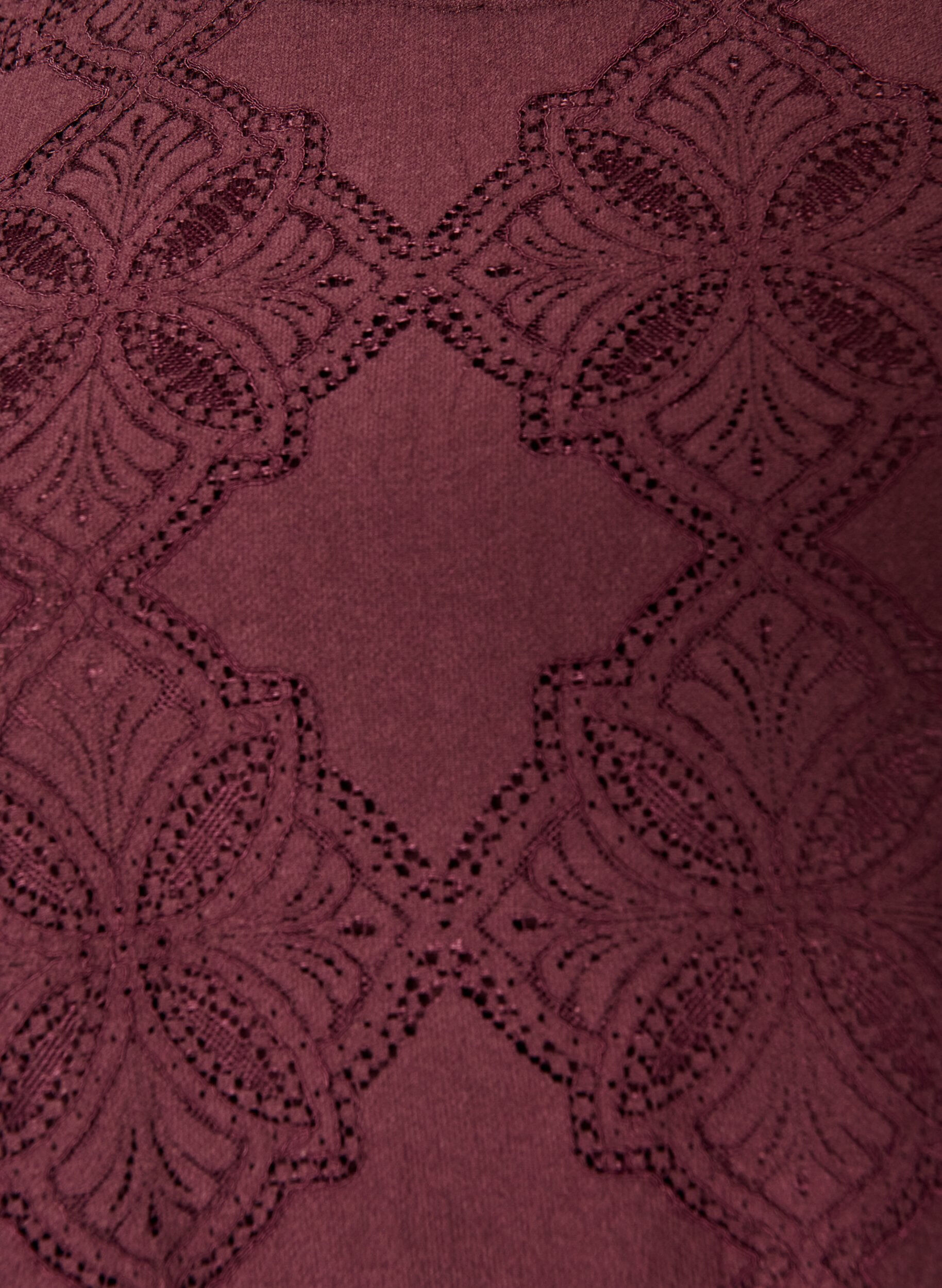 ZizziKanten jurk met lange mouwen en ruchezoom, Donker Bordeaux, Packshot image number 2