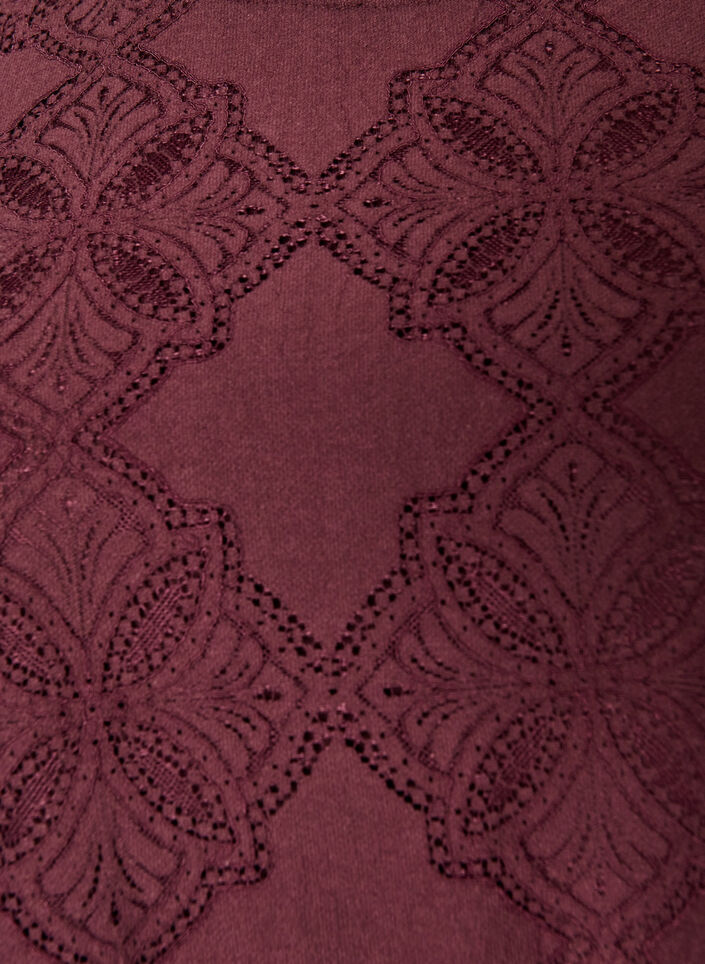 Kanten jurk met lange mouwen en ruchezoom, Donker Bordeaux, Packshot image number 2