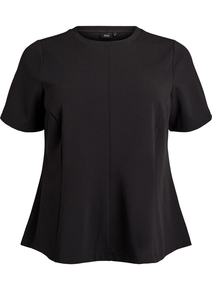 Korte mouwen blouse met figuurnaden, Zwart, Packshot image number 0