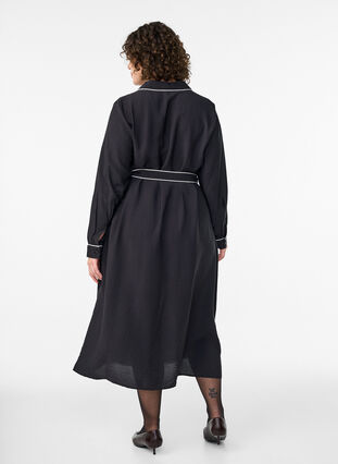 ZizziMidi overhemdjurk met contrasterende randen, Zwart, Model image number 1