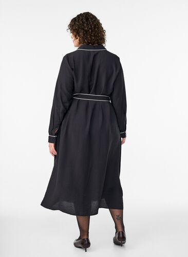 ZizziMidi overhemdjurk met contrasterende randen, Zwart, Model image number 1