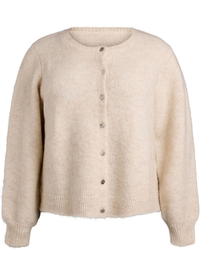 Cardigan met wol en alpaca en decoratieve knopen, Beige, Packshot image number 0