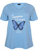 Katoenen T-shirt met V-hals en print aan de voorkant, Blauw, Packshot image number 0
