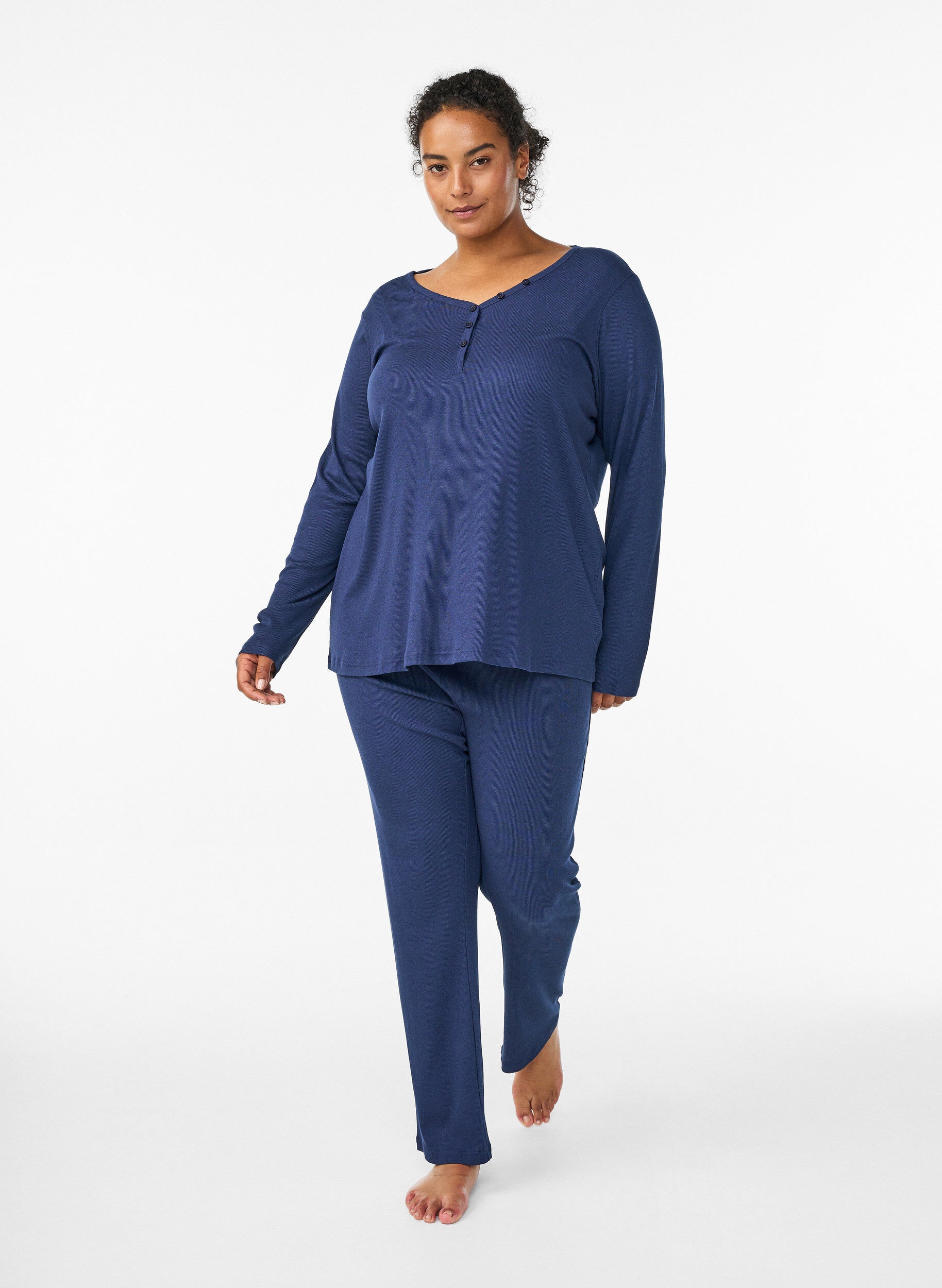 Pyjamabroek met een geribde textuur en een elastische tailleband, Blauw, Model