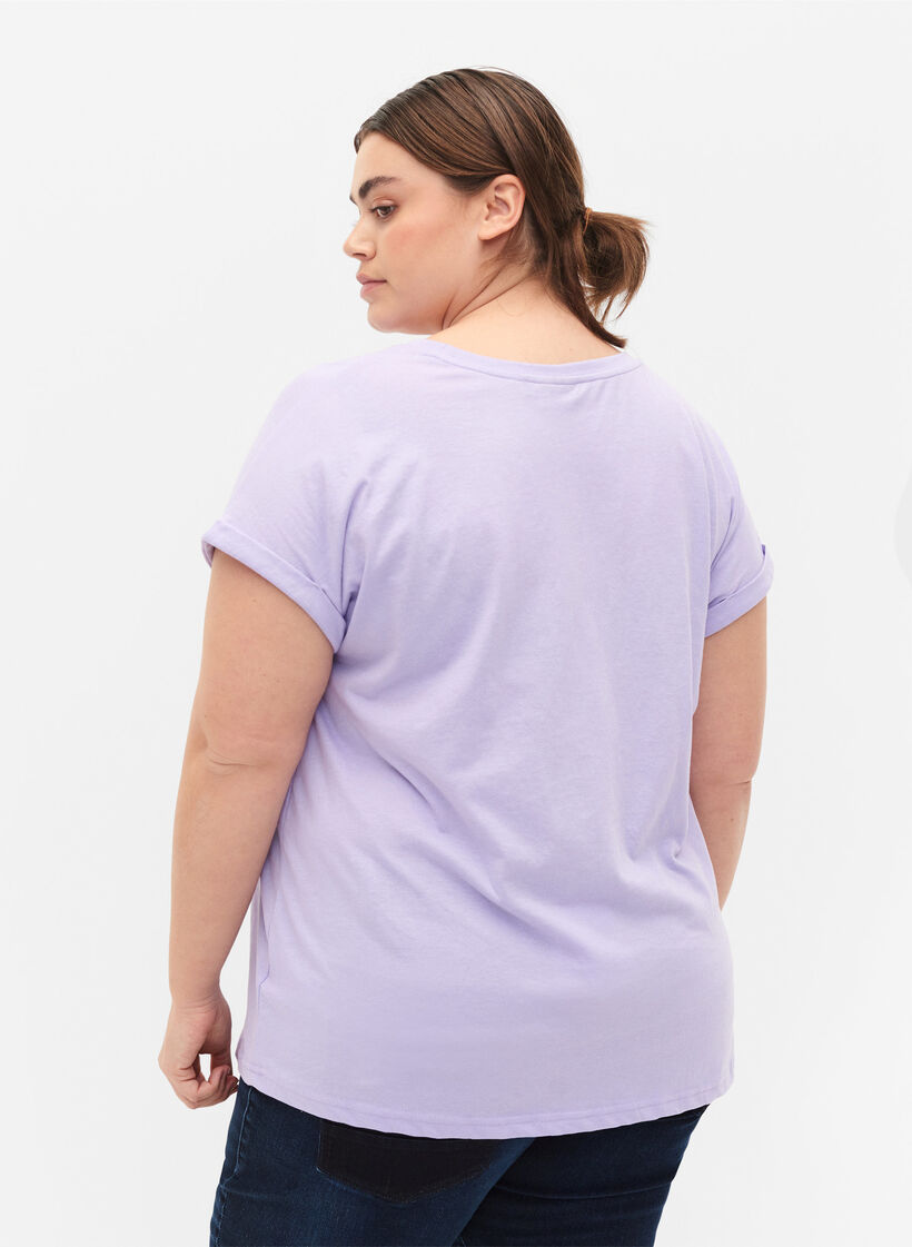T-shirt met korte mouwen van katoenmix, Paars, Model image number 2