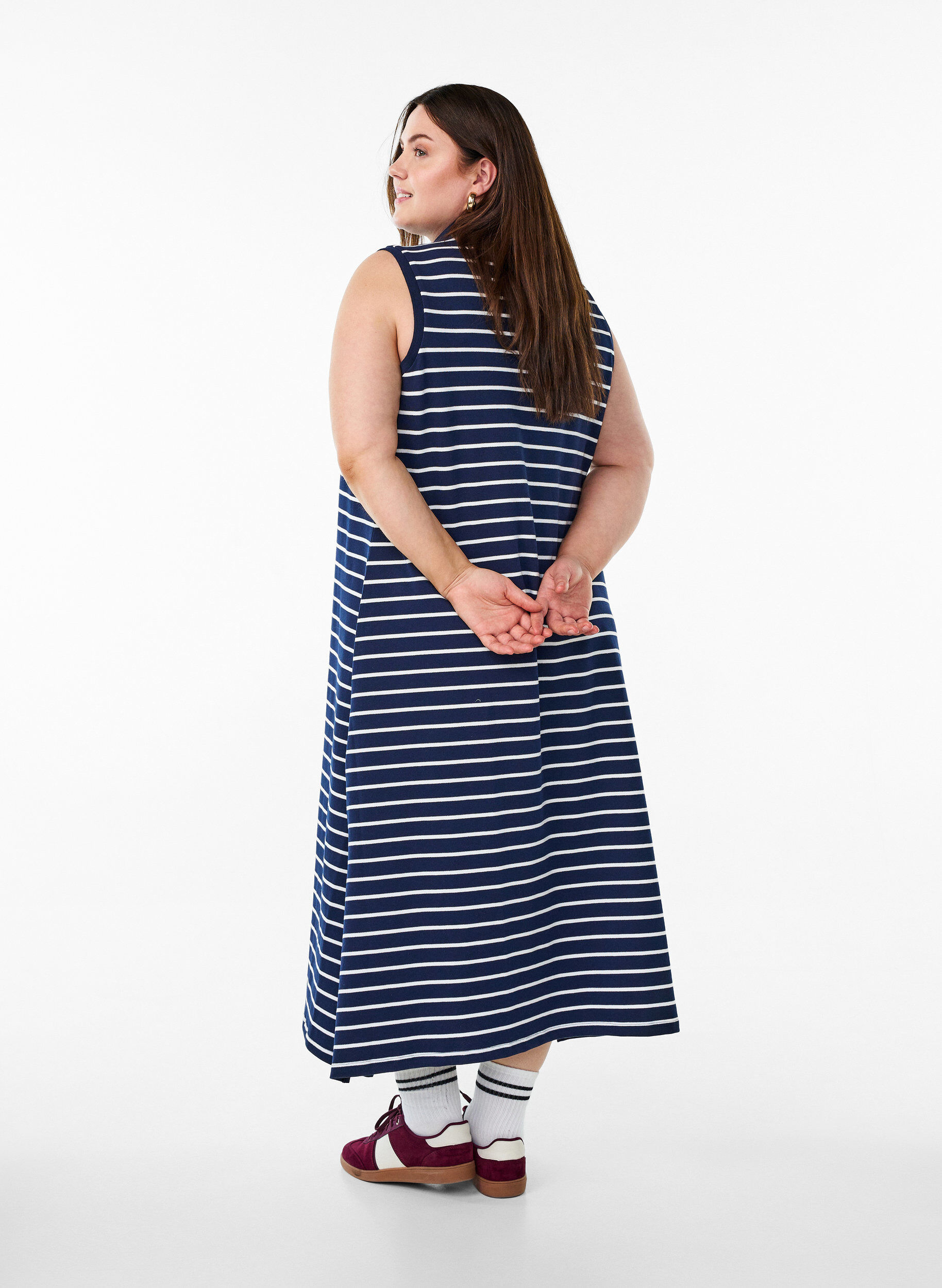 ZizziMouwloze polo jurk in midi lengte, Blauw, Model image number 1